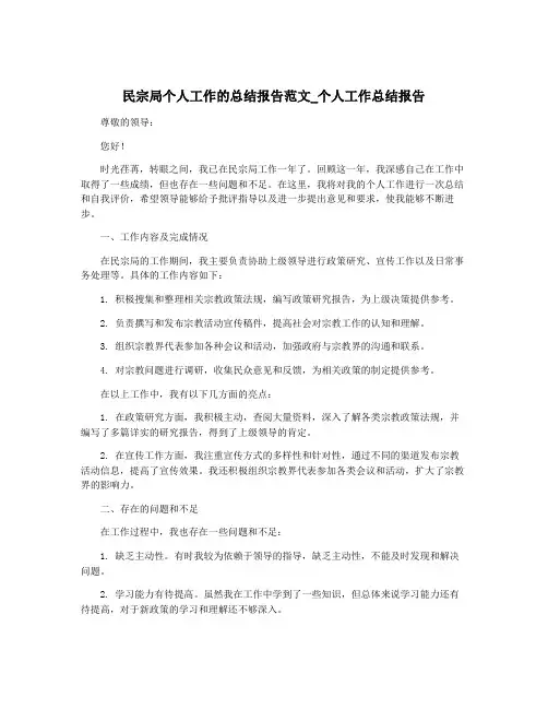 民宗局个人工作的总结报告范文_个人工作总结报告