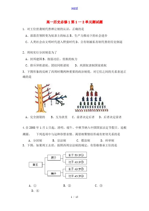 高中历史 第一、二单元测试题 新人教版必修1