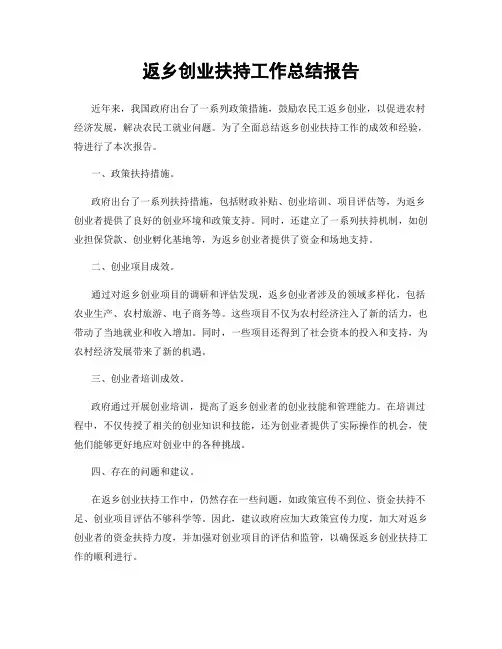 返乡创业扶持工作总结报告
