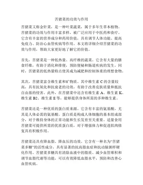 苦猪菜的功效与作用