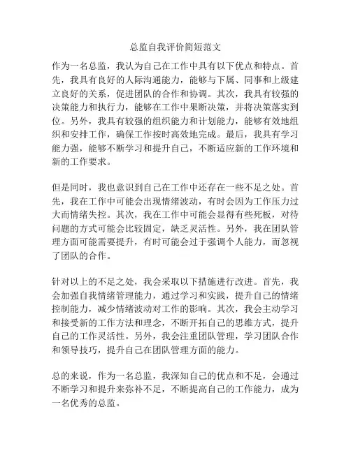总监自我评价简短范文
