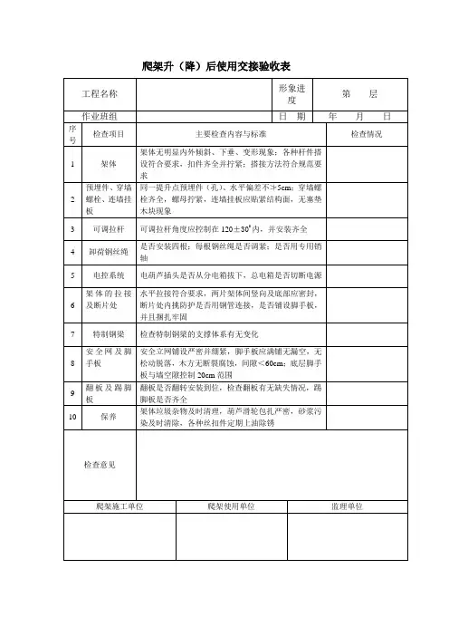 爬架提升或提升后验收记录