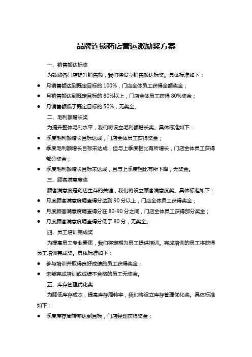 品牌连锁药店营运激励奖方案