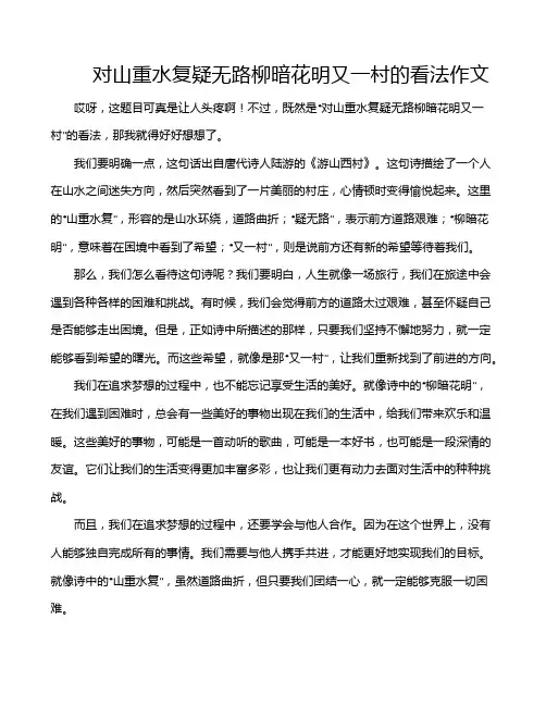 对山重水复疑无路柳暗花明又一村的看法作文