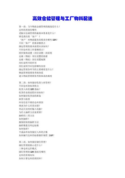 高效仓储管理与工厂物料配送