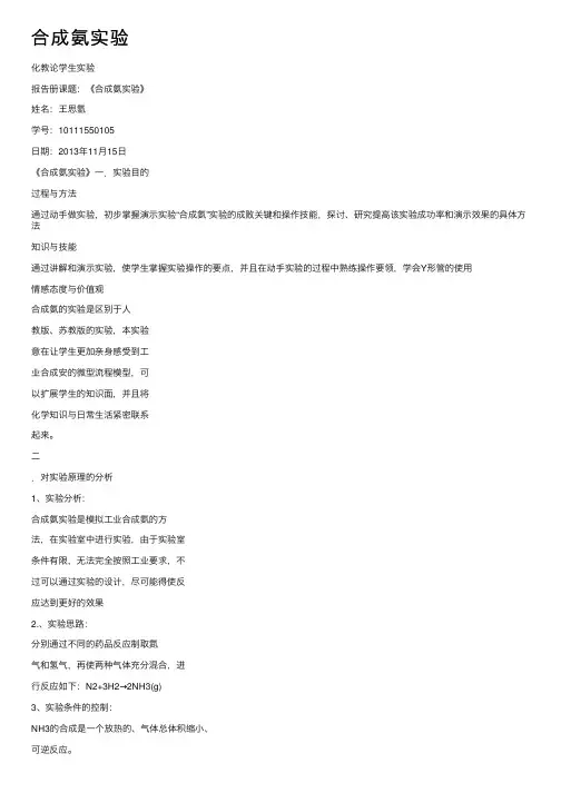 合成氨实验——精选推荐