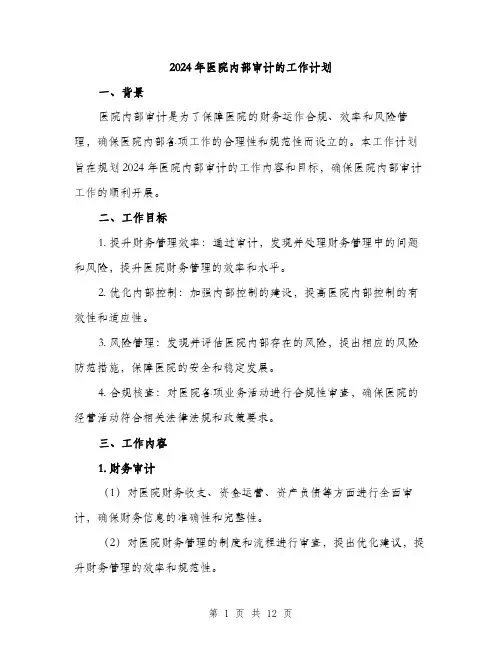 2024年医院内部审计的工作计划(三篇)