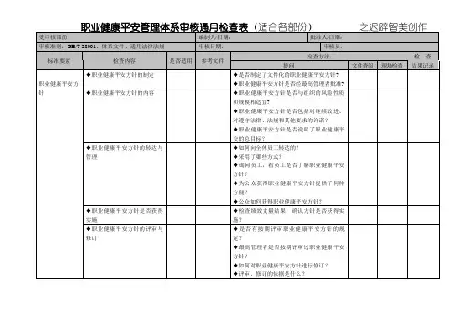 职业健康安全管理体系审核检查表