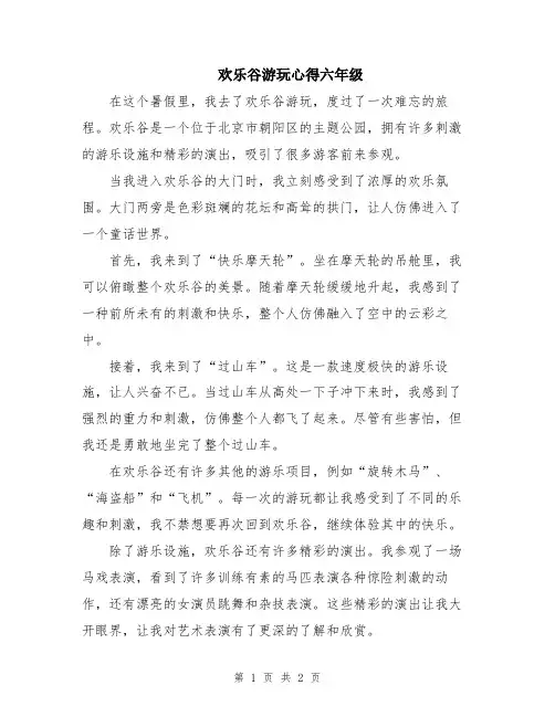 欢乐谷游玩心得六年级