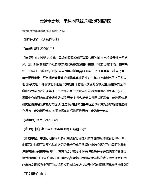 柴达木盆地一里坪地区新近系沉积相初探