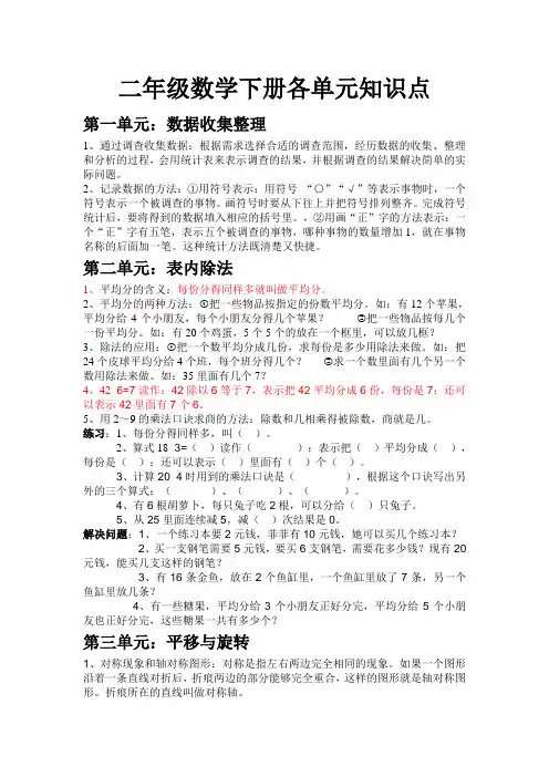 二年级下册数学重难点知识梳理