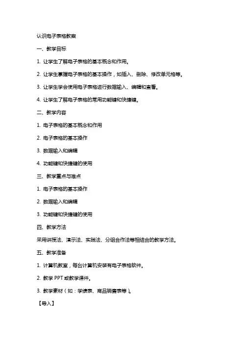 认识电子表格教案