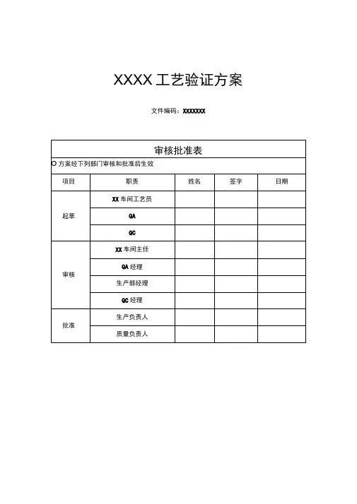 工艺验证方案模板
