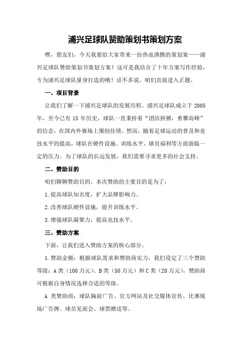 浦兴足球队赞助策划书策划方案