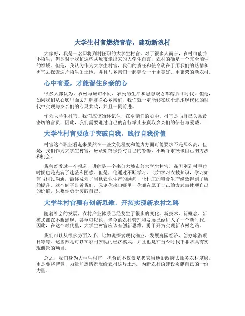 大学生村官燃烧青春,建功新农村演讲稿