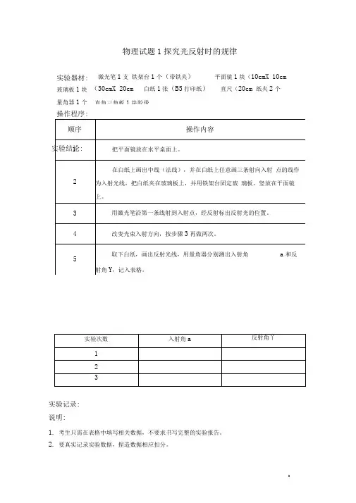 山西中考理化实验