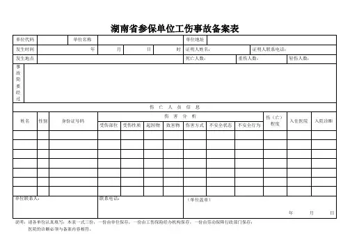 湖南省参保单位工伤事故备案表