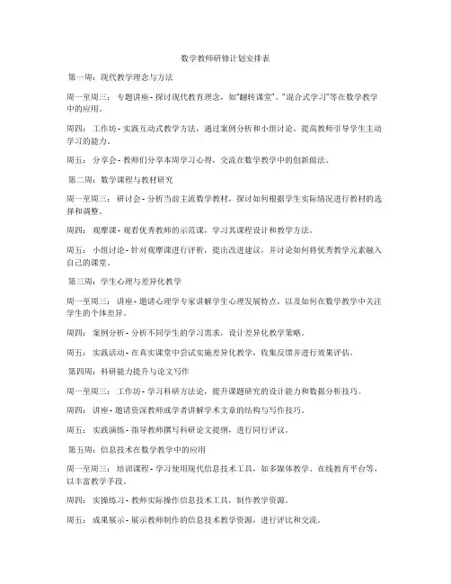 数学教师研修计划安排表