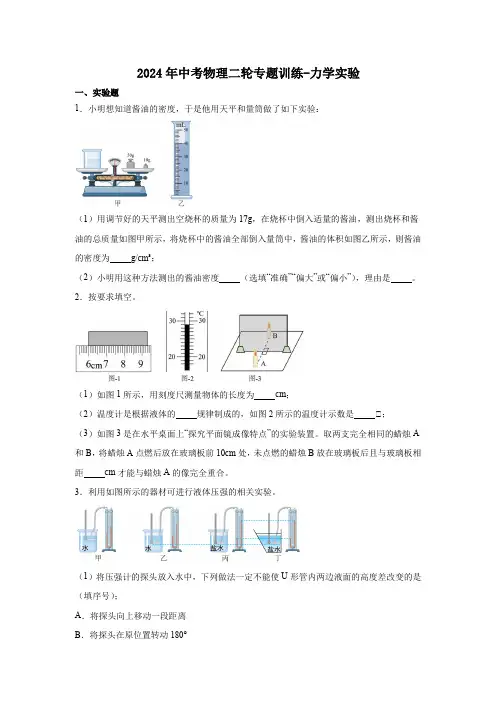 2024年中考物理二轮专题训练-力学实验(含答案)