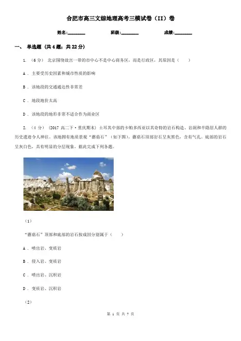 合肥市高三文综地理高考三模试卷(II)卷