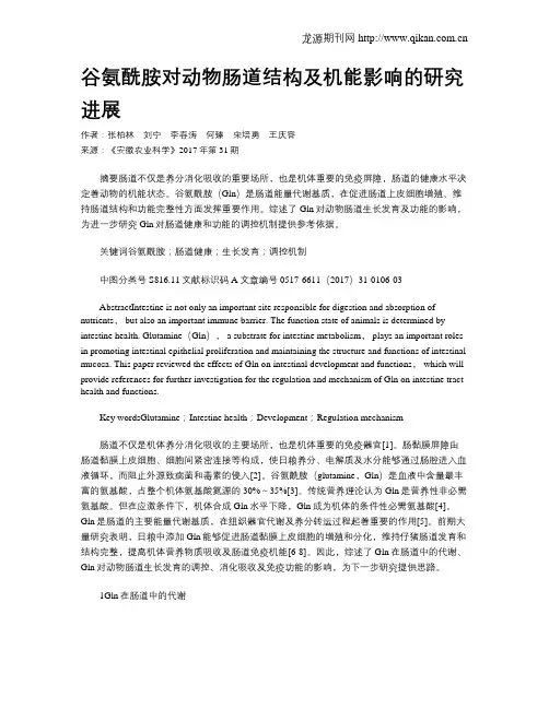 谷氨酰胺对动物肠道结构及机能影响的研究进展