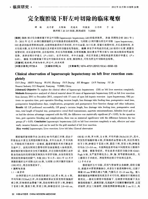 完全腹腔镜下肝左叶切除的临床观察
