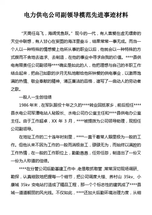 电力供电公司副领导模范先进事迹材料