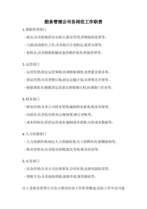 船务管理公司各岗位工作职责