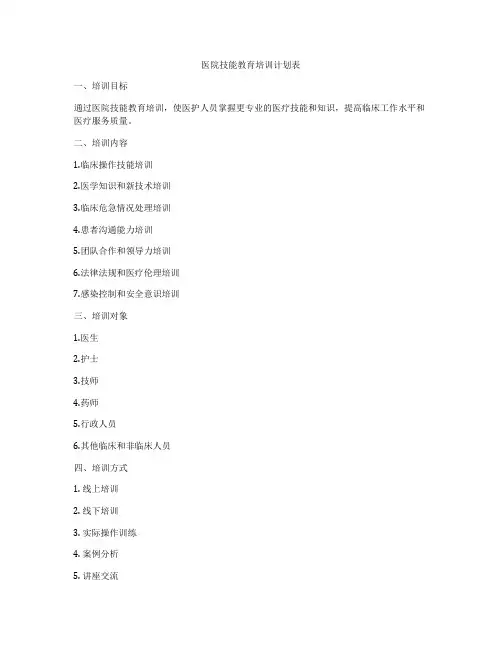 医院技能教育培训计划表