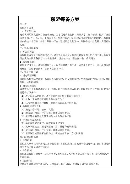 联盟筹备方案