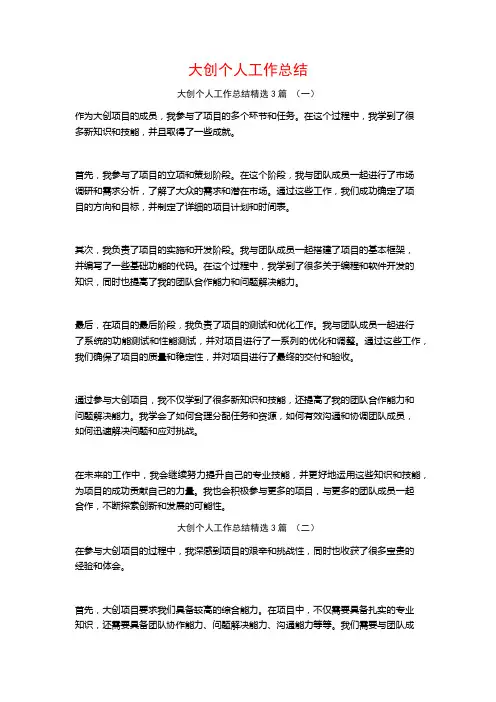 大创个人工作总结3篇