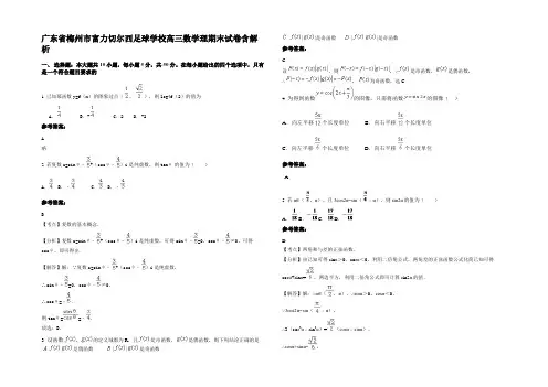 广东省梅州市富力切尔西足球学校高三数学理期末试卷含解析