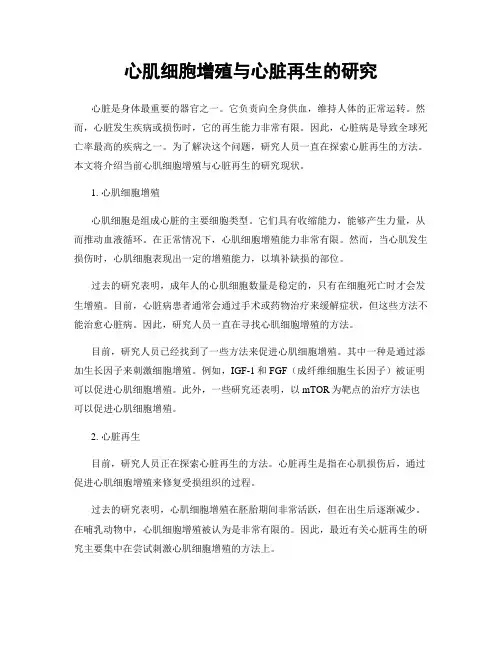 心肌细胞增殖与心脏再生的研究