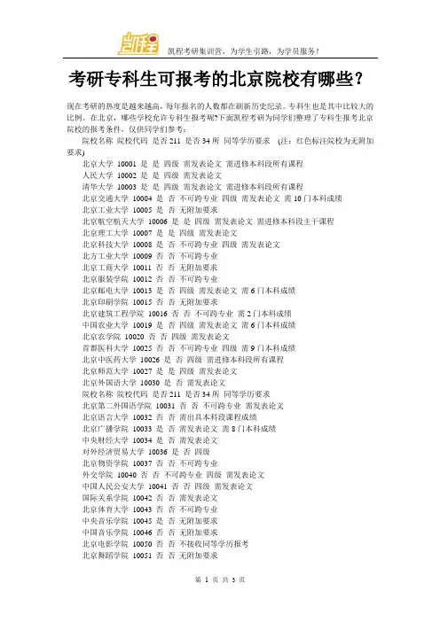 考研专科生可报考的北京院校有哪些？
