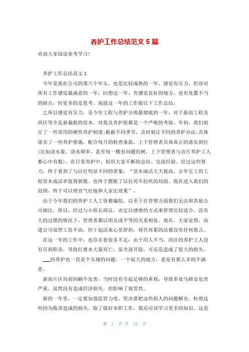 养护工作总结范文5篇