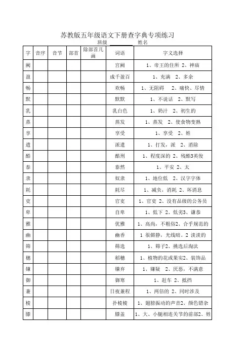 苏教版五下语文查字典专项练习