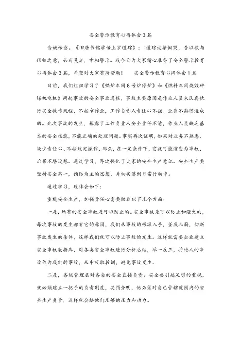 安全警示教育心得体会3篇