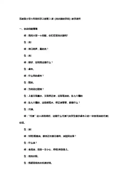 苏教版科学六上洗衣服的学问课堂实录