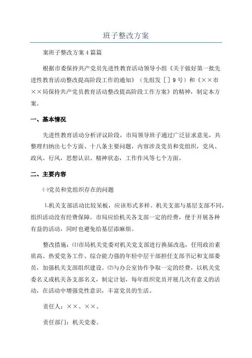 班子整改方案