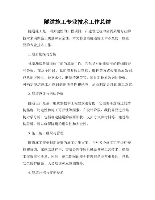 隧道施工专业技术工作总结
