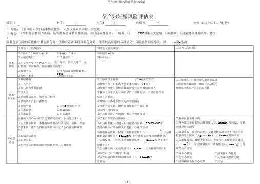 孕产妇妊娠风险评估表修改版