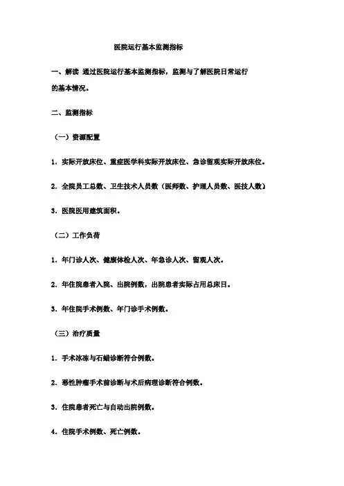 医院运行基本监测指标
