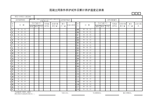 混凝土同条件养护试件日累计养护温度记录