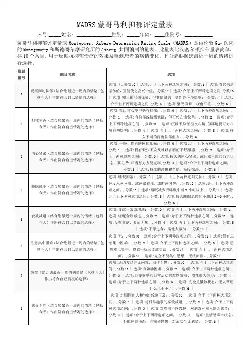 MADRS蒙哥马利抑郁评定量表