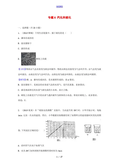中考物理试题分类汇编 专题6 汽化和液化(含解析)-人教版初中九年级全册物理试题