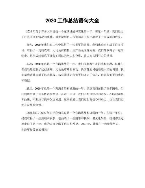 2020工作总结语句大全
