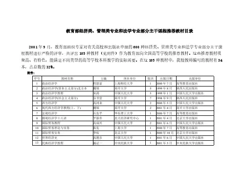 教育部经济类、管理类专业和法学专业部分主干课程推荐教材目录-推荐下载
