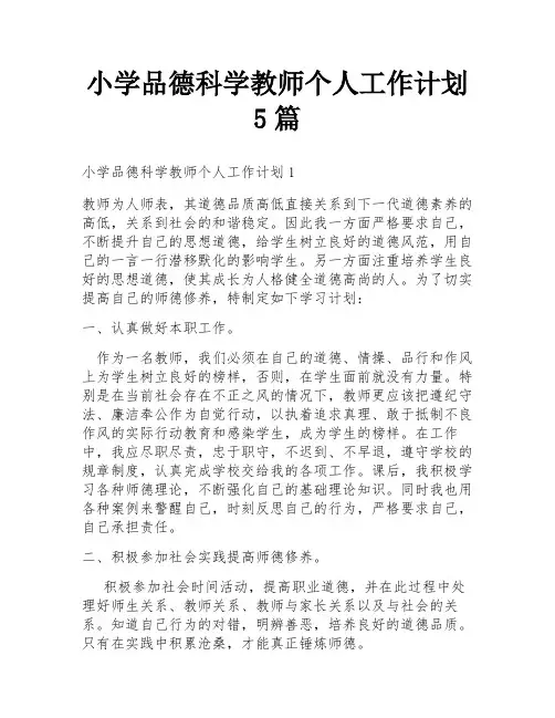 小学品德科学教师个人工作计划5篇