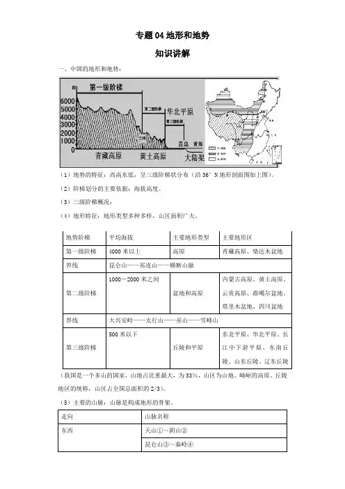地理八年级上学期基础知识专项讲练(人教版)专题04地形和地势(原卷版)