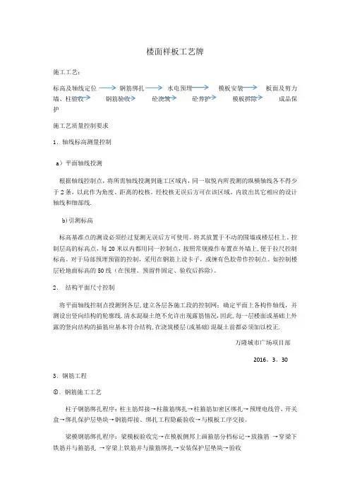 楼面样板工艺流程牌